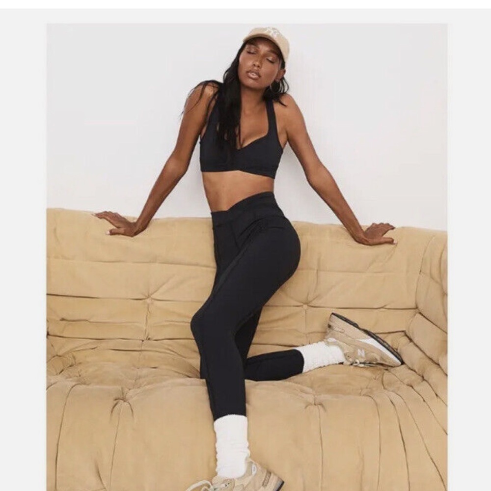 For Love & Lemons Women's Ella Ribbed Black Yoga Leggings Athleisure Yoga M